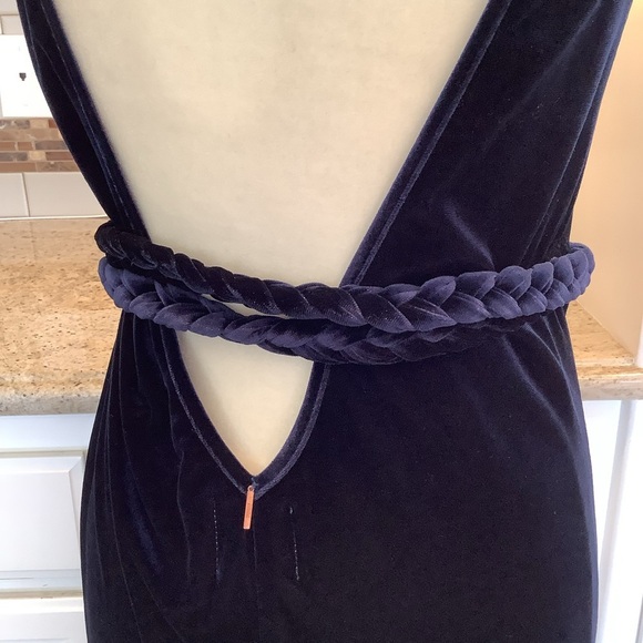 Misa Blue Velvet Wrap Dress Maxi Length Rope Belt - Picture 8 of 10